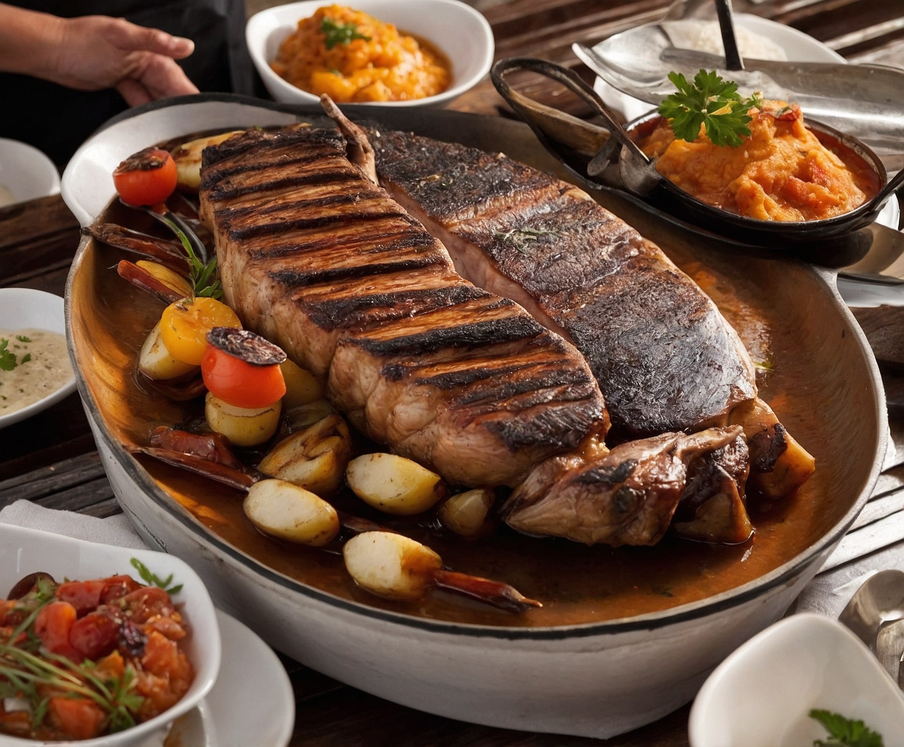 Carnes a la brasa en restaurante familiar